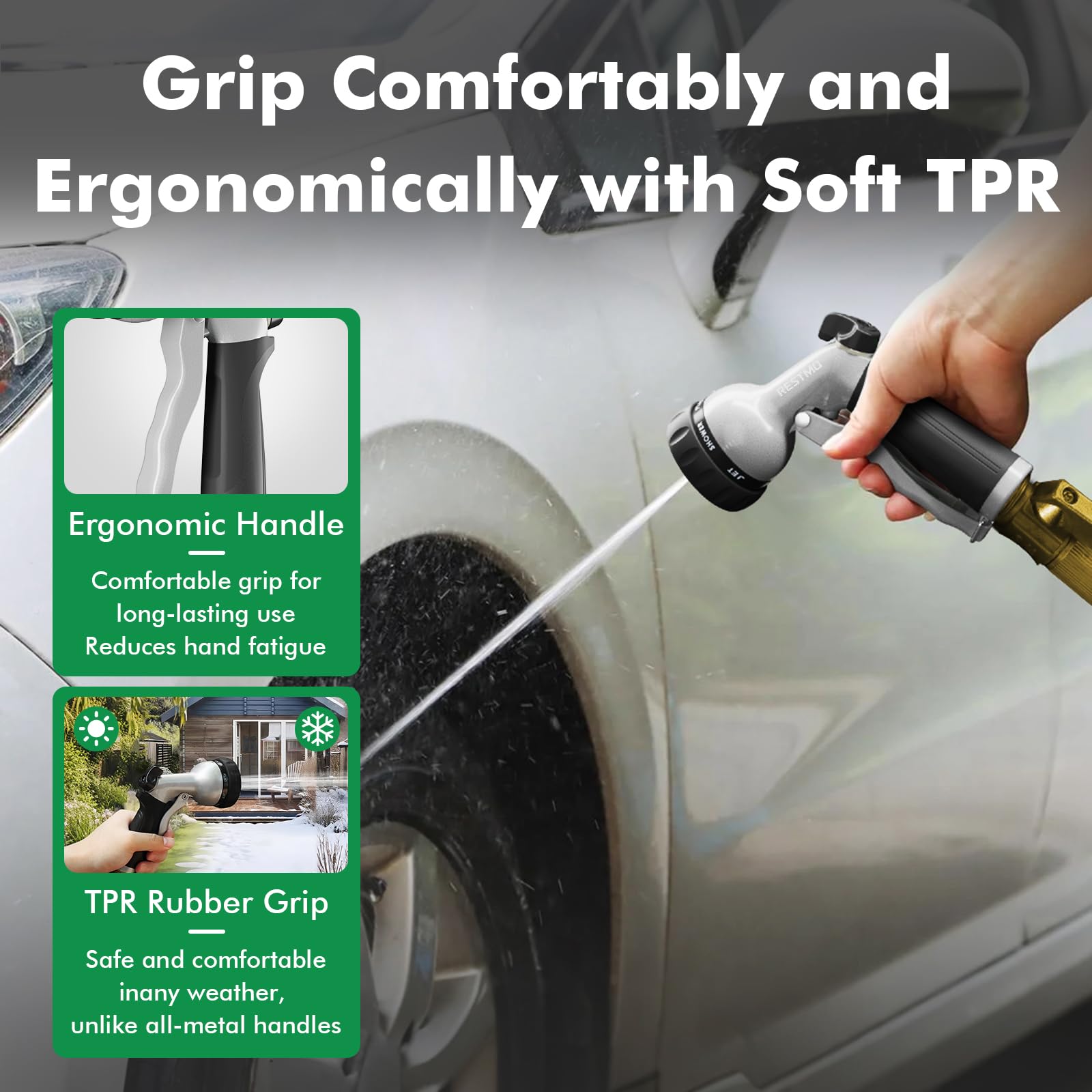 RESTMO Garden Hose Nozzle, Heavy Duty Metal Water Hose Nozzle with 7 Adjustable Spray Patterns, High Pressure Hand Sprayer with Flow Control, Best for Watering Plant & Lawn, Washing Car & Pet, Black 🍁 All In One Marketplace Canada