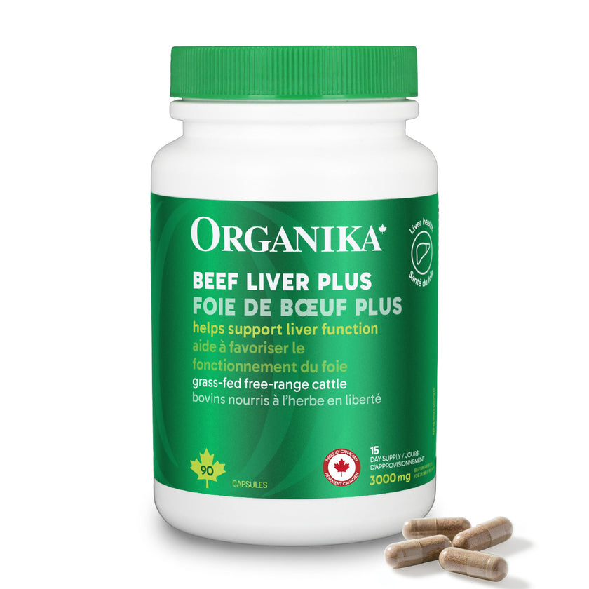 Organika Beef Liver Plus Choline- Sourced from Grass-Fed + Finished Cattle, Pasture Raised, High in Vitamins and Minerals, Supports Liver Function, Energy Levels, and Immunity- 90caps 🍁 All In One Marketplace Canada