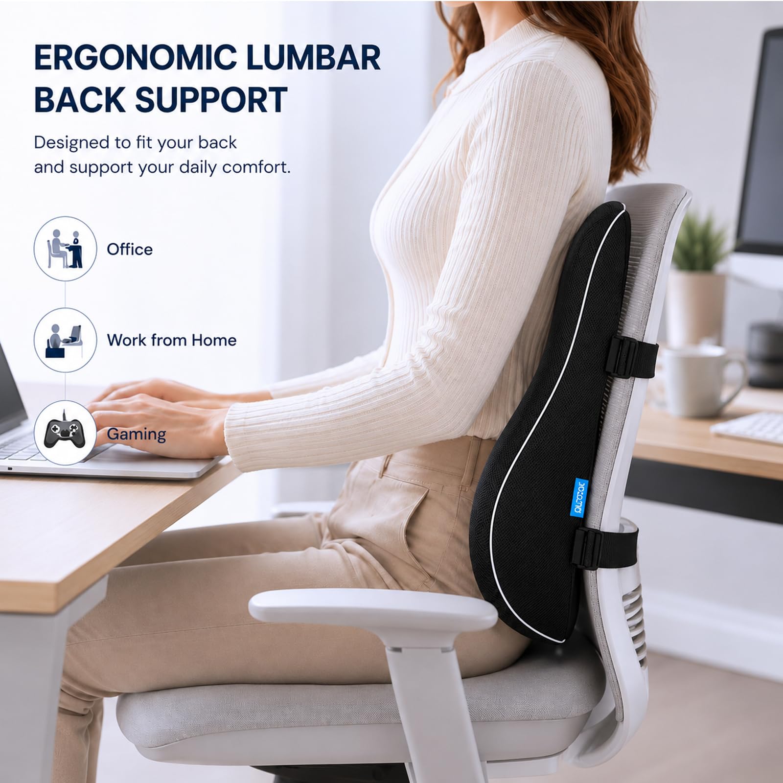 QUTOOL Lumbar Support Pillow for Office Chair, High-Density Memory Foam Back Cushion with Dual Adjustable Straps, Breathable 3D Mesh Cover, Ergonomic Back Support for Everyday Sitting 🍁 All In One Marketplace Canada