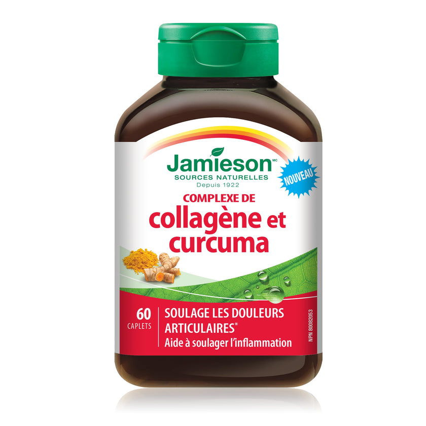 Jamieson Collagen Turmeric Complex, with 600 mg Collagen, Anti-inflammatory, Provides Joint Pain Relief and Digestive Support. Gluten-Free, No Artificial Colours, Flavours, or Preservatives, 60 Caplets, Proudly Canadian 🍁 All In One Marketplace Canada