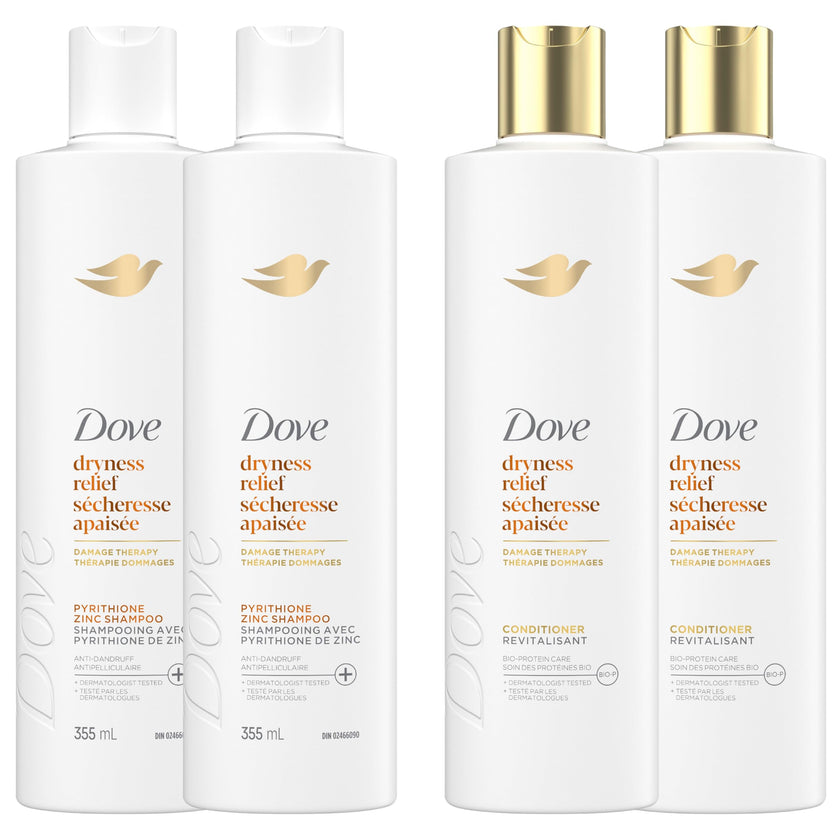 Dove Dryness Relief Damage Therapy Shampoo & Conditioner, 355mL, 4-Pack 🍁 All In One Marketplace Canada