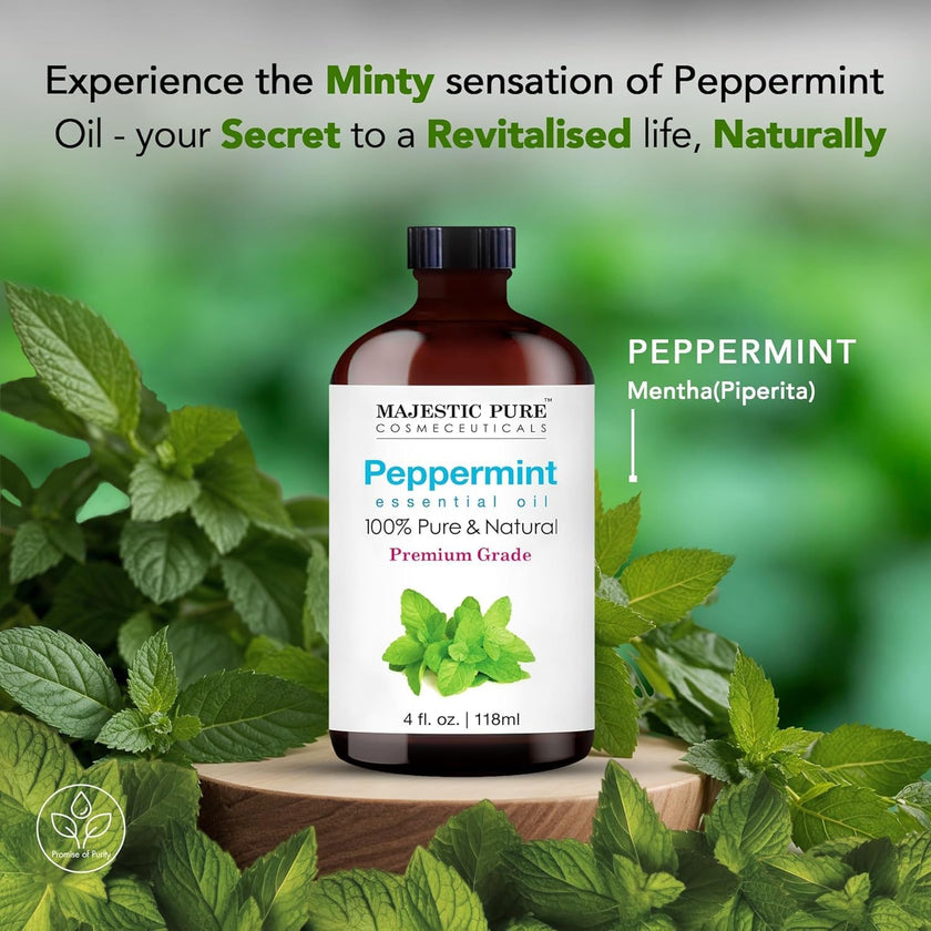 Majestic Pure Peppermint Essential Oil - Huge 118 ml - 100% Pure and Natural Oil for Soap Making Scent- Premium Grade with Glass Dropper 🍁 All In One Marketplace Canada