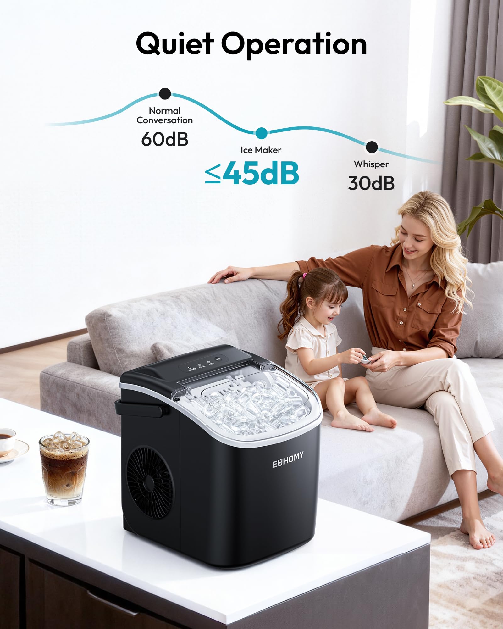 EUHOMY Countertop Ice Maker Machine with Handle, 26lbs in 24Hrs, 9 Ice Cubes Ready in 6 Mins, Auto-Cleaning Portable Ice Maker with Basket and Scoop, for Home/Kitchen/Camping/RV. (Black) 🍁 All In One Marketplace Canada