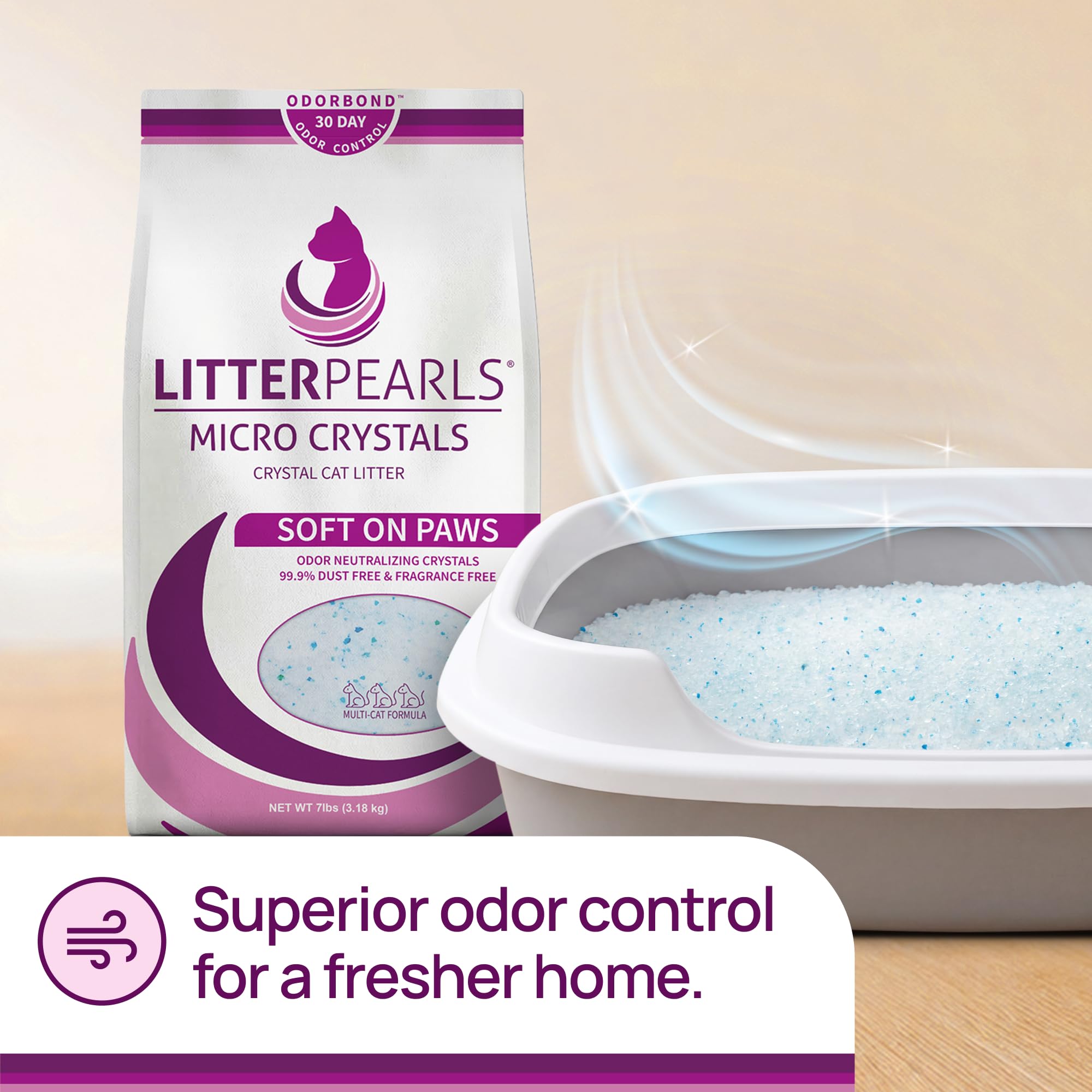 Litter Pearls Micro Crystals Unscented Non-Clumping Crystal Cat Litter with Odorbond, 7 lb, White, Clear and Blue Crystals (LPMC7) 🍁 All In One Marketplace Canada