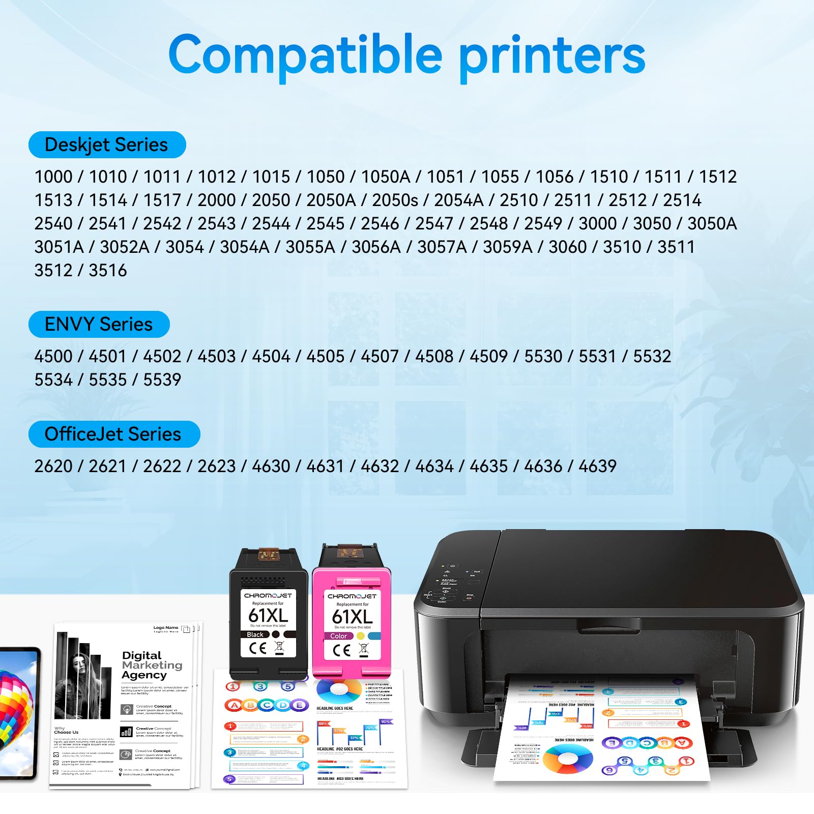 61XL Ink Cartridge Black Colour Compatible for HP 61 Ink Cartridge Compatible for HP Envy 4500 Ink fit for Envy 4500 5530 5534 5535 DeskJet 1000 1010 2540 2541 3050 OfficeJet 4630 4635 2620 Printer 🍁 All In One Marketplace Canada