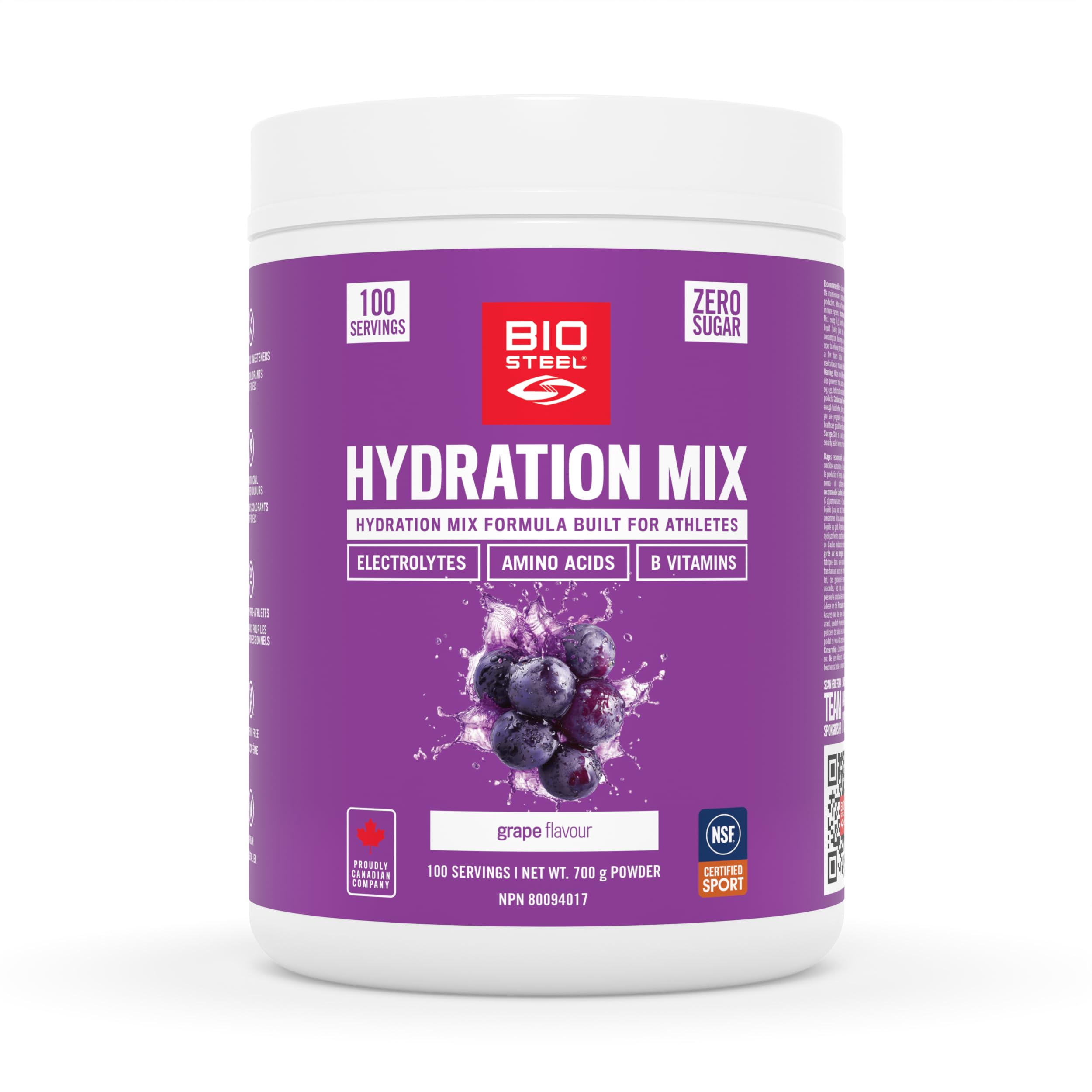 BioSteel Electrolyte Hydration Mix Powder, Zero Sugar, No Artificial Flavours, Grape, 100 Serving Container 🍁 All In One Marketplace Canada