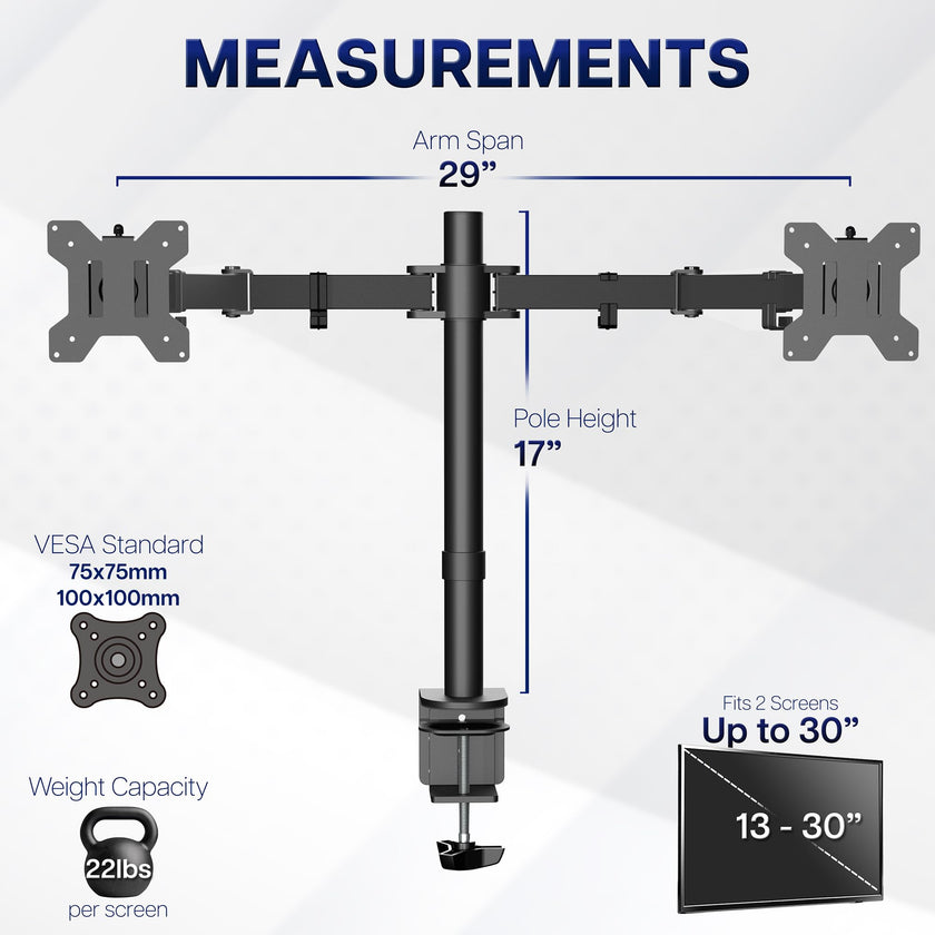 VIVO Dual Monitor Desk Mount, Holds 2 Computer Screens up to 30 inches and 22lbs Each, Heavy Duty Fully Adjustable Steel Stand with C-Clamp and Grommet, Black, STAND-V002 🍁 All In One Marketplace Canada
