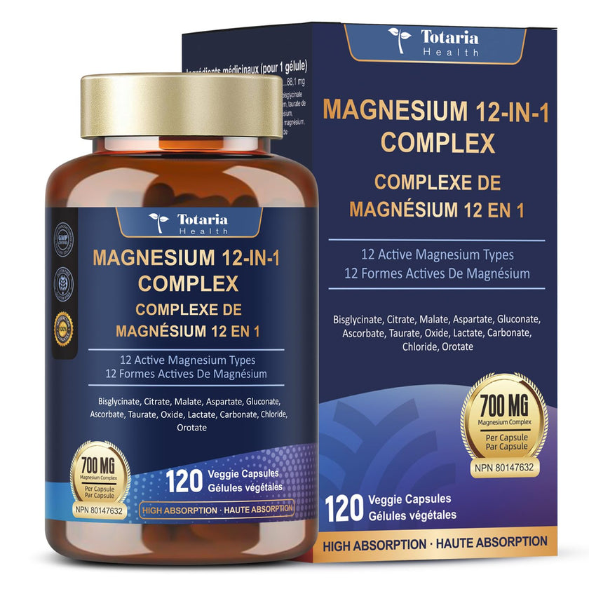 Totaria Magnesium Complex 700mg 12 in 1 Magnesium Supplement with Glycinate Citrate Malate Oxide Taurate Aspartate Orotate Magnesium Relaxation,Muscle,Heart Support, Vegan 120 Capsules 🍁 All In One Marketplace Canada