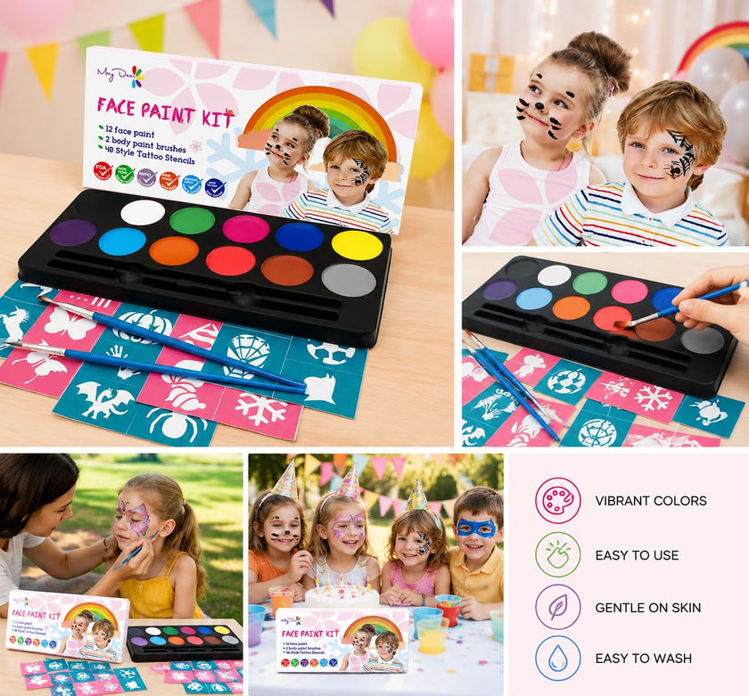Maydear Face Painting Kit for Kids with 12 Colors Safe and Non-Toxic Large Water Based Face Paint (Matte) 🍁 All In One Marketplace Canada