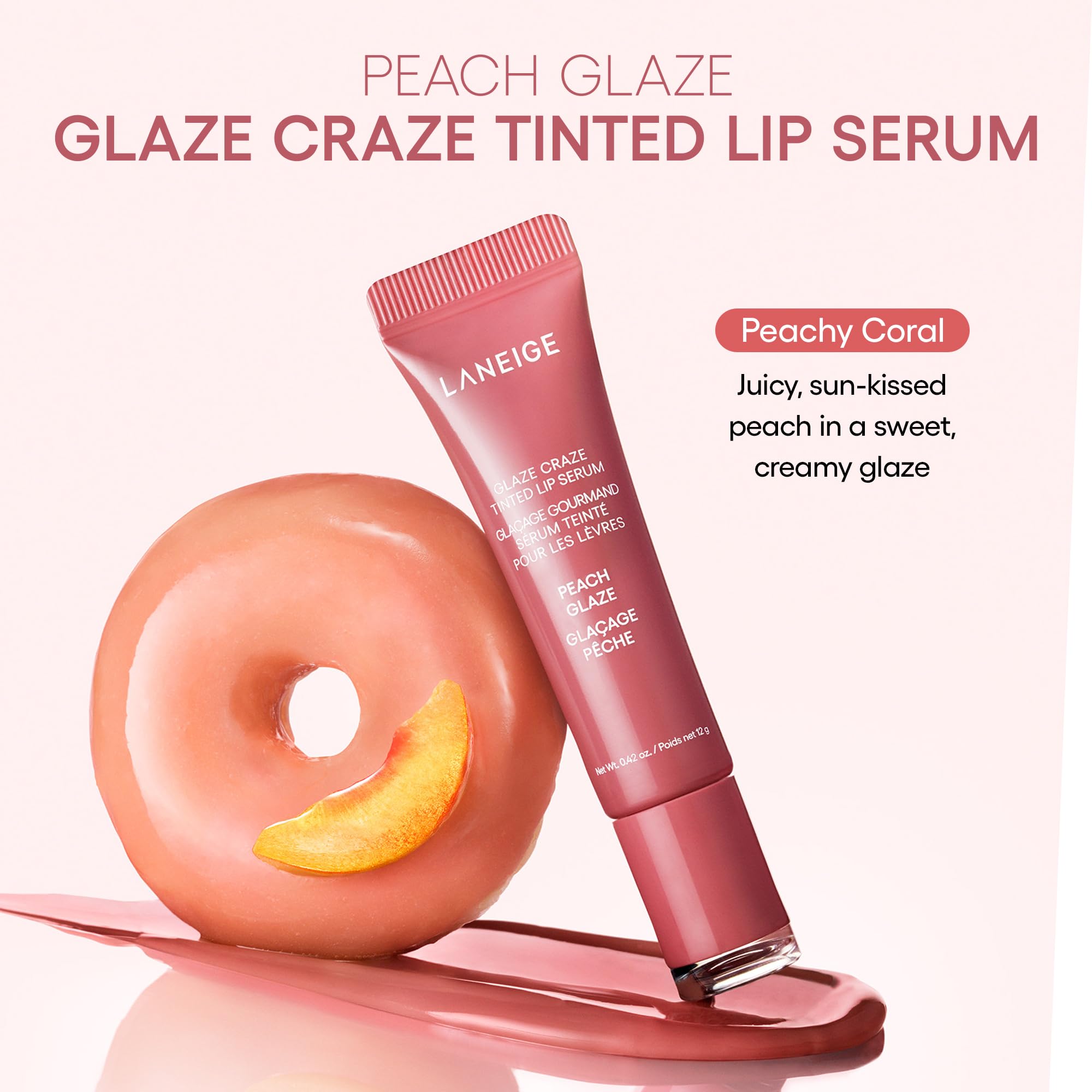 LANEIGE Glaze Craze Tinted Lip Serum for Hydrating, Glossy, Nourished Lips with Plumping Polypeptides, Peach Glaze 🍁 All In One Marketplace Canada