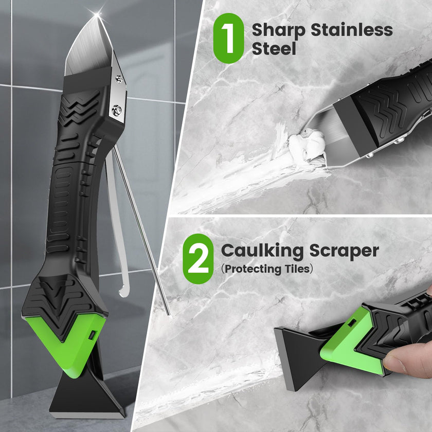 Caulking Tool 5 in 1 Silicone Caulking Grout Removal Sealant Finishing Tool with Grout Scraper, 6 Exchange Silicone Pads, Adhesive Residue Scraper Seam Repair Kit for Kitchen Bathroom 🍁 All In One Marketplace Canada