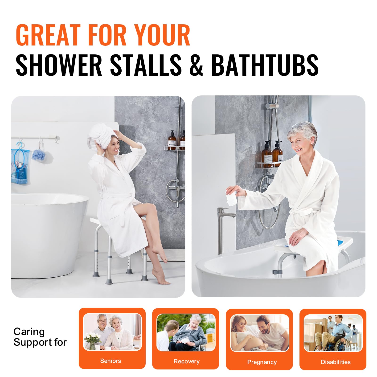 VEVOR Shower Chair, Adjustable Height Shower Stool, Shower Seat for Inside Shower or Tub, Non-Slip Bench Bathtub Stool Seat for Elderly Disabled Handicap, 350 LBS Capacity 🍁 All In One Marketplace Canada