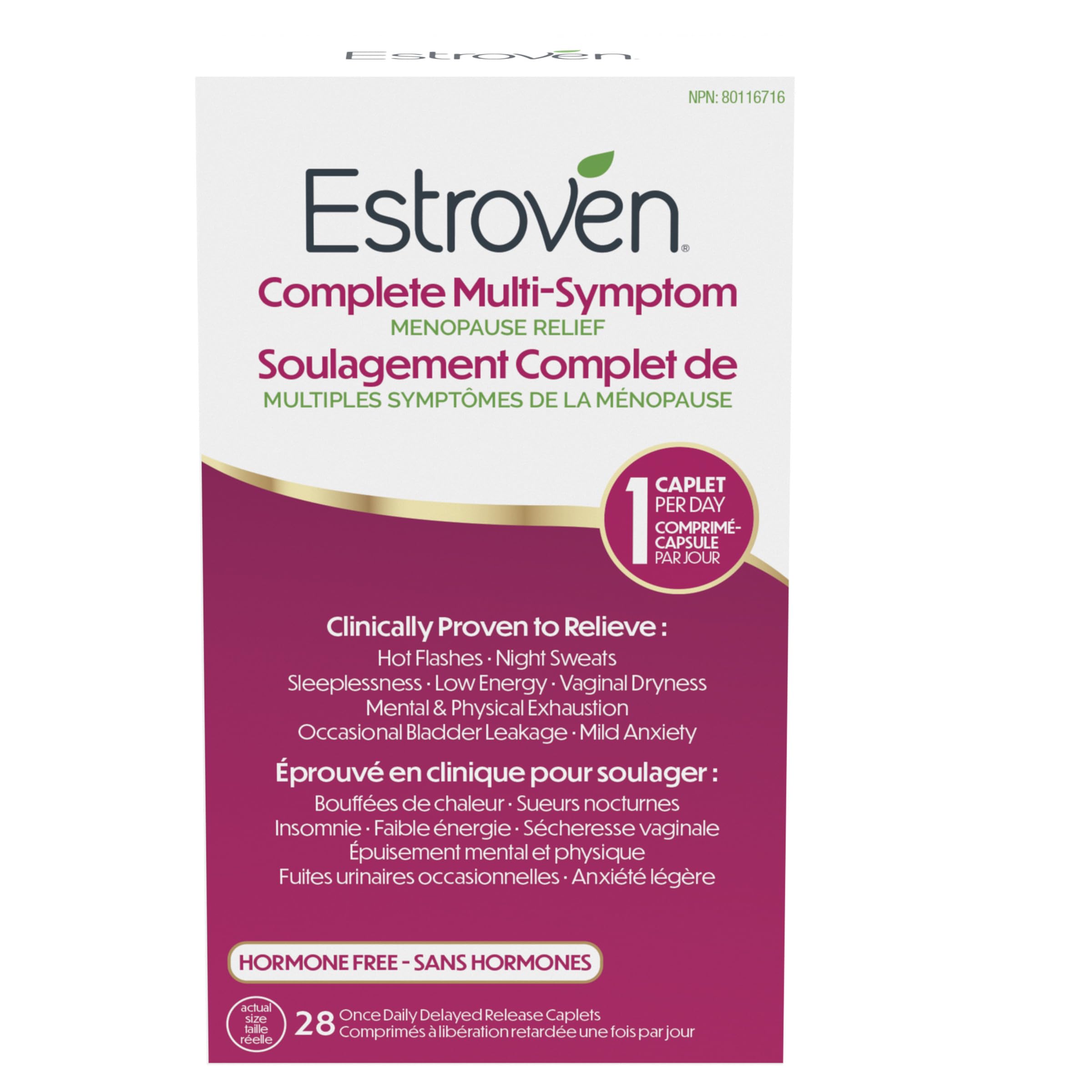 Estroven Complete Multi-Symptom Menopause Supplement for Women, 28 Ct., Clinically Proven Ingredient Provide Menopause Relief & Night Sweats & Hot Flash Relief* Drug-Free & Non-GMO 🍁 All In One Marketplace Canada