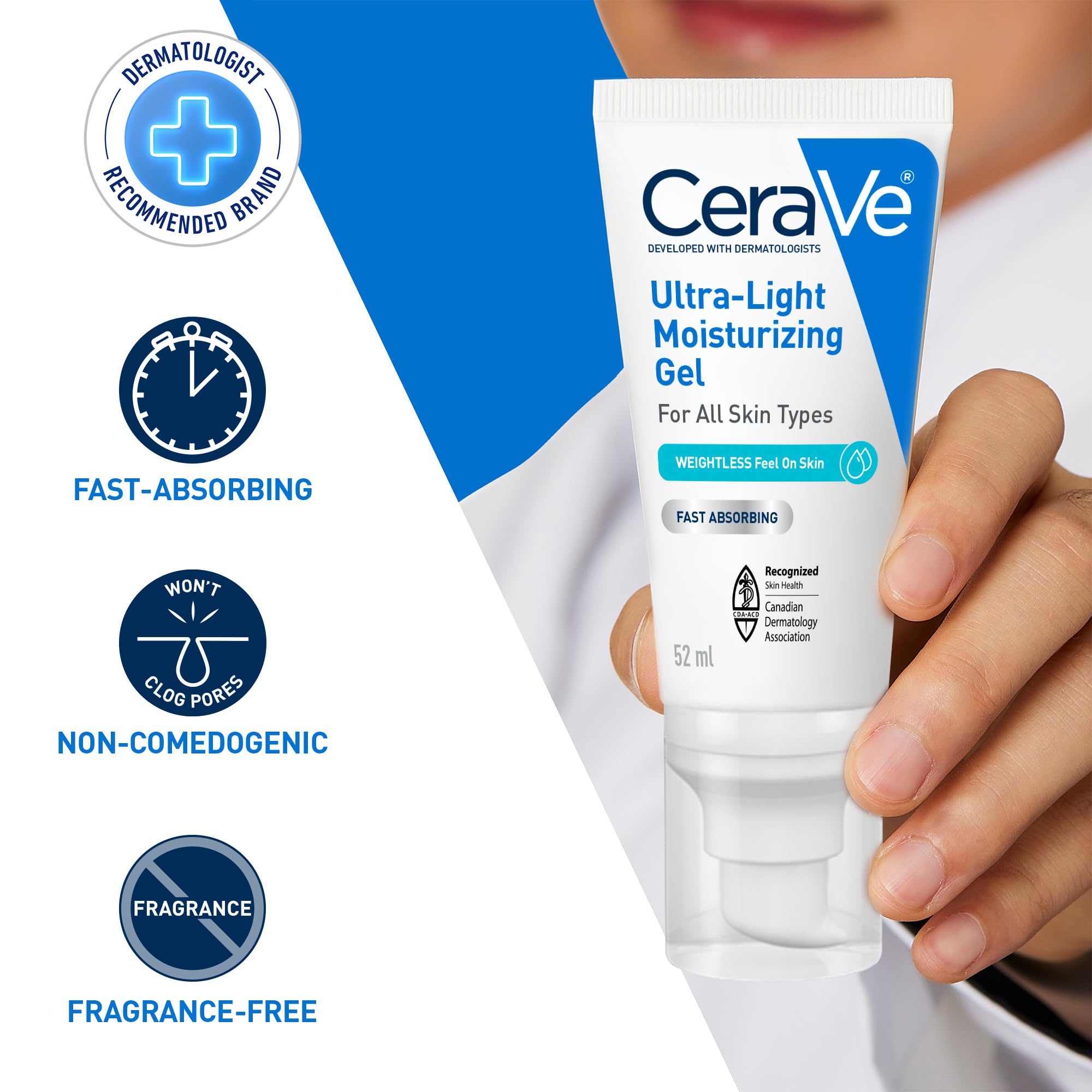 CeraVe Ultra-Light Moisturizing Gel Cream, Lightweight Face Moisturizer with Ceramides, Niacinamide & Hyaluronic Acid. Oil Free, Fast Absorbing and Fragrance-Free, Dermatologist Recommended, 52 mL 🍁 All In One Marketplace Canada