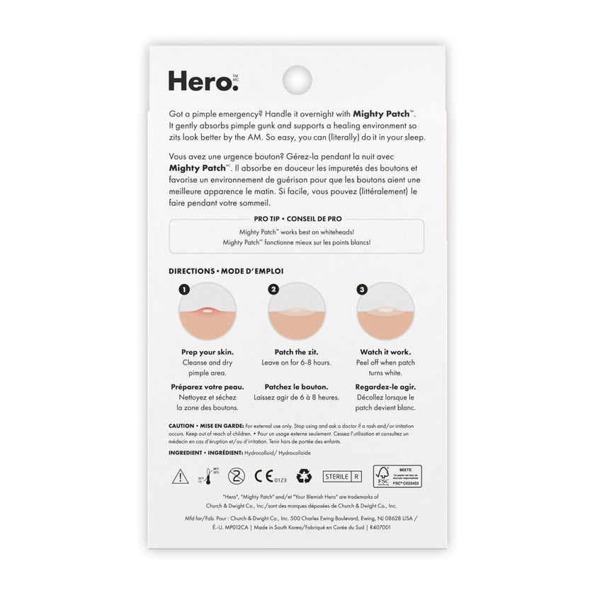 Hero Cosmetics Mighty Patch Original – Hydrocolloid Patch for Pimples, Overnight Acne Blemish & Zit Stickers for Sensitive Skin, (72 Count) 🍁 All In One Marketplace Canada