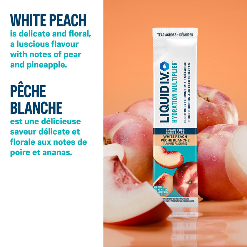 Liquid IV Sugar-Free Electrolyte Drink Mix for enhanced hydration, White Peach with Vitamins B3, B5, B12 and C 60g (18 sticks) 🍁 All In One Marketplace Canada