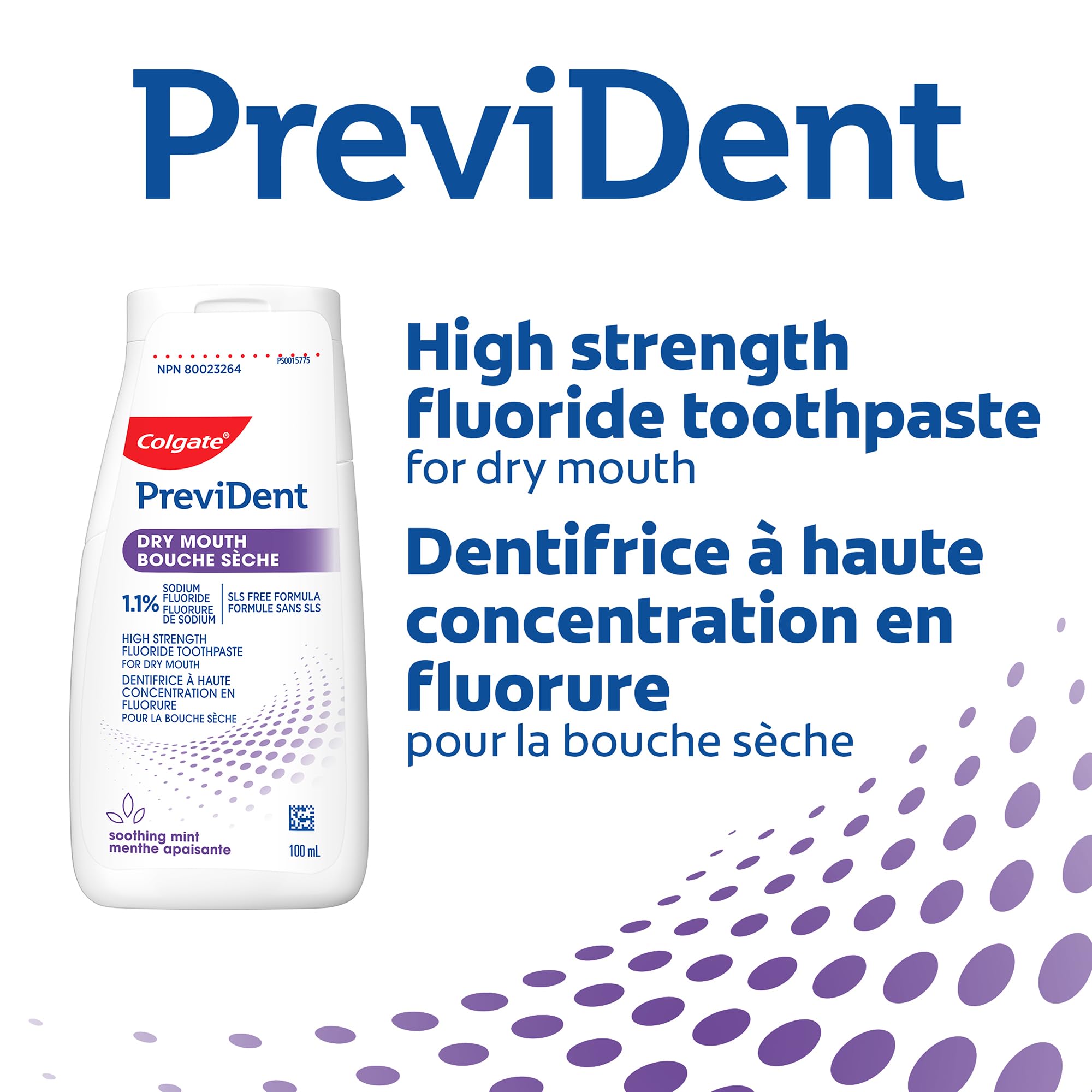 Colgate PreviDent Dry Mouth Toothpaste - Mint, 100mL - Fluoride Enamel Protection, Dry Mouth Teeth Relief, Travel Size - Dentifrice for Daily Oral Care 🍁 All In One Marketplace Canada