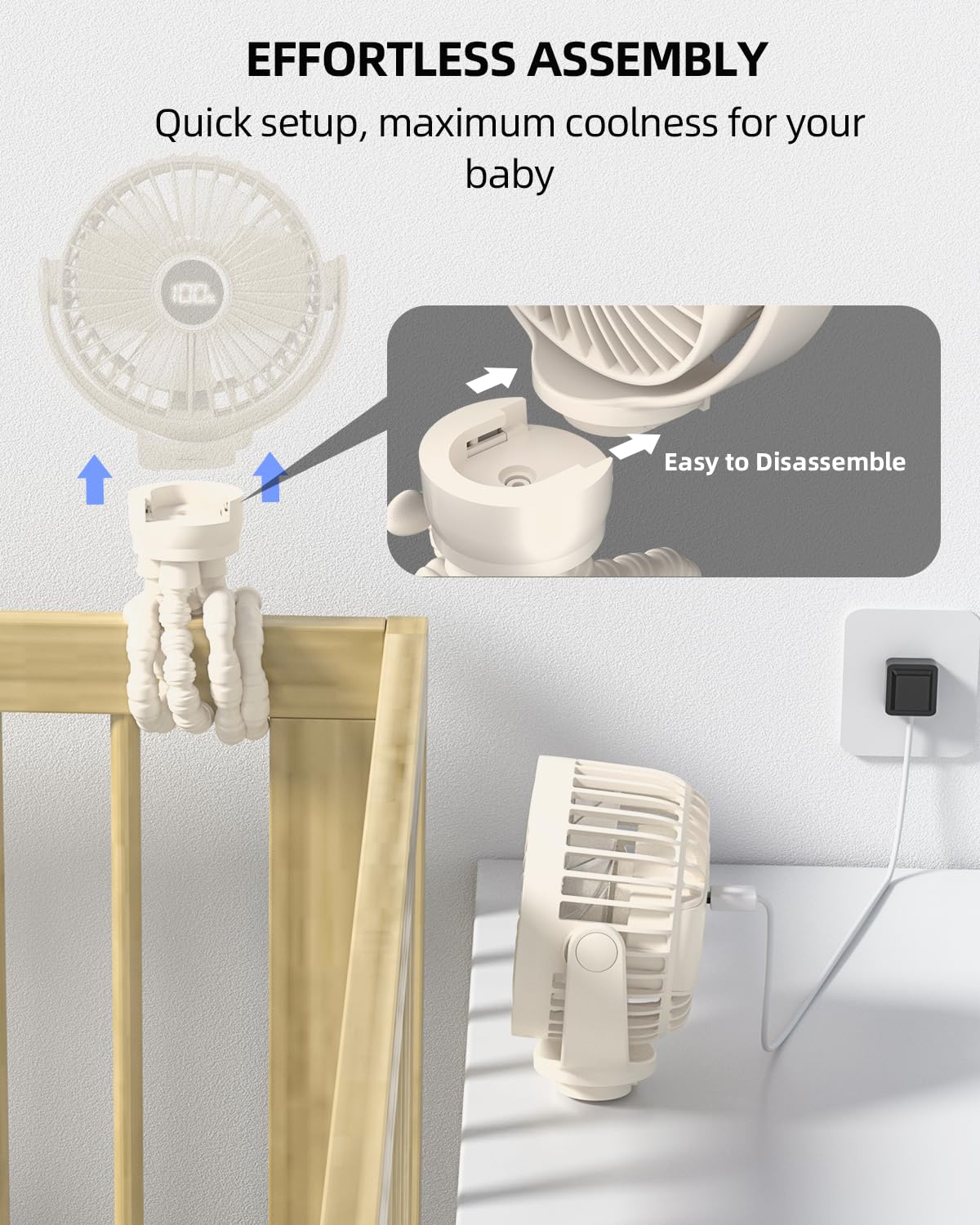 Stroller Fan, Portable Fan, Battery Powered Baby Clip On Fans, 3 Speeds Personal Cooling Fan with Rotatable Handheld for Car Seat Crib Bike Treadmill, Beige-white 🍁 All In One Marketplace Canada