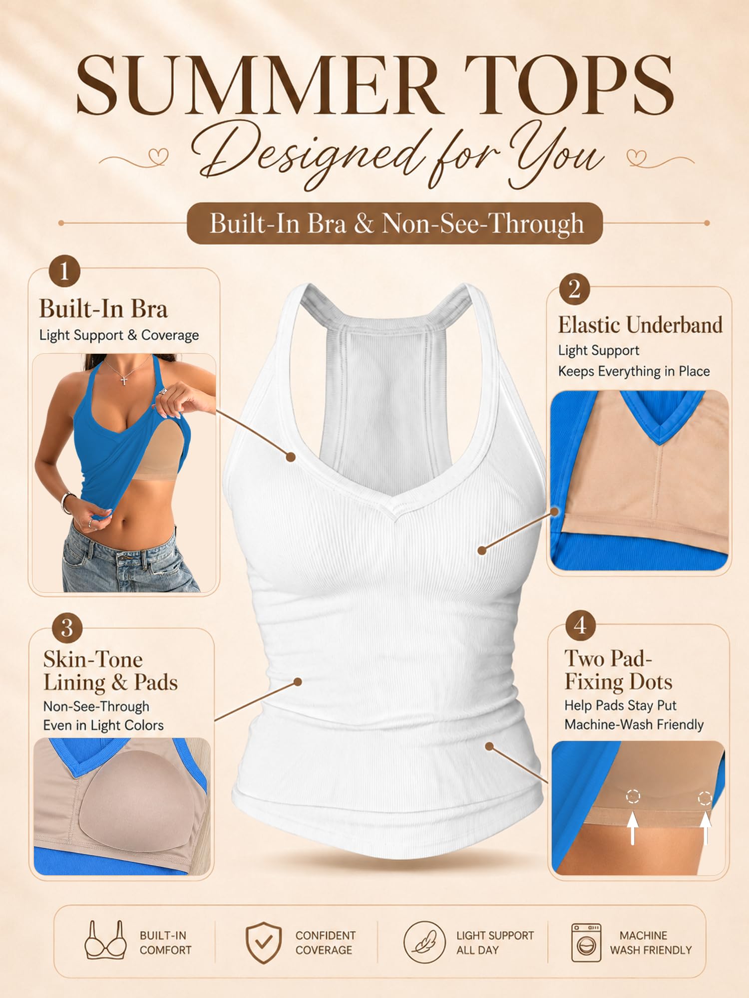 Danysu V Neck Cotton Tank Tops with Built-in Shelf Bra Sleeveless Racerback Fitted Basic Cami Shirts Black M 🍁 All In One Marketplace Canada