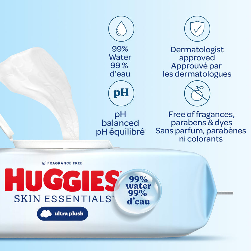 Huggies Skin Essentials Baby Wipes, Hypoallergenic, 99% Water, 10 Flip Top Packs (560 Wipes Total) 🍁 All In One Marketplace Canada