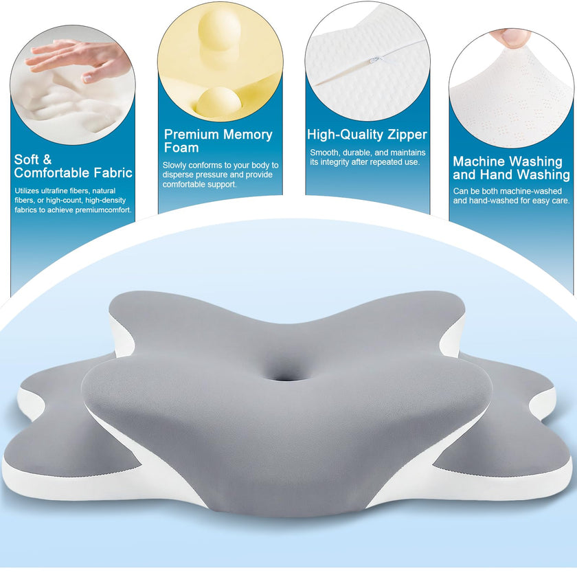 Sleep Apnea Pillow with Neck Pain & Snoring Relief -Orthopedic Cervical Pillow, Ergonomic Contour Memory Foam Pillow for Side,Back,Stomach Sleepers,Dreamers (Gray, Queen Size) 🍁 All In One Marketplace Canada