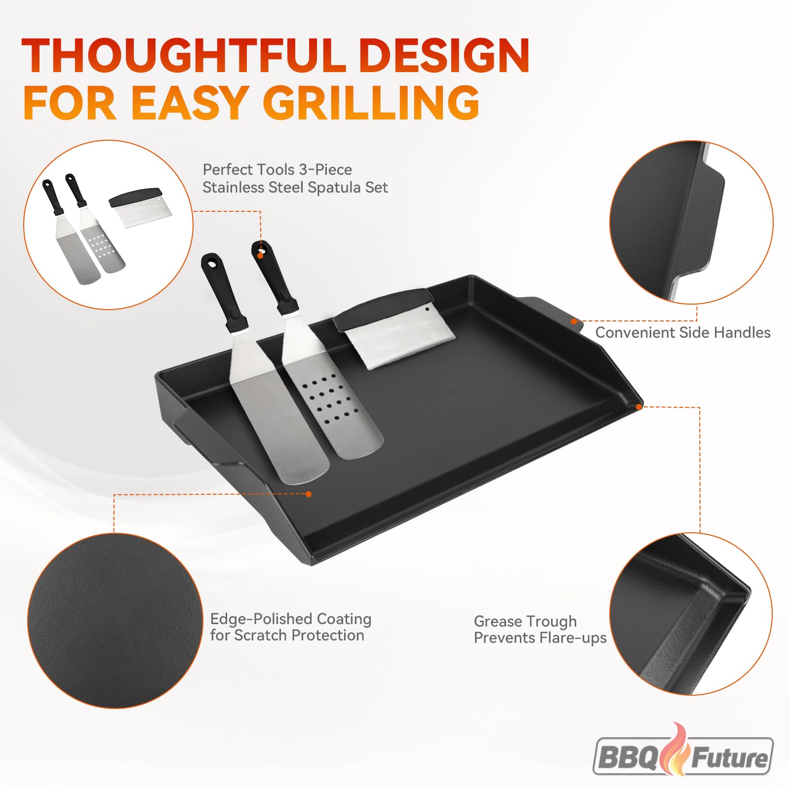 BBQ Future Universal Cast Iron Griddle for Gas Grill with Spatula Set, 23