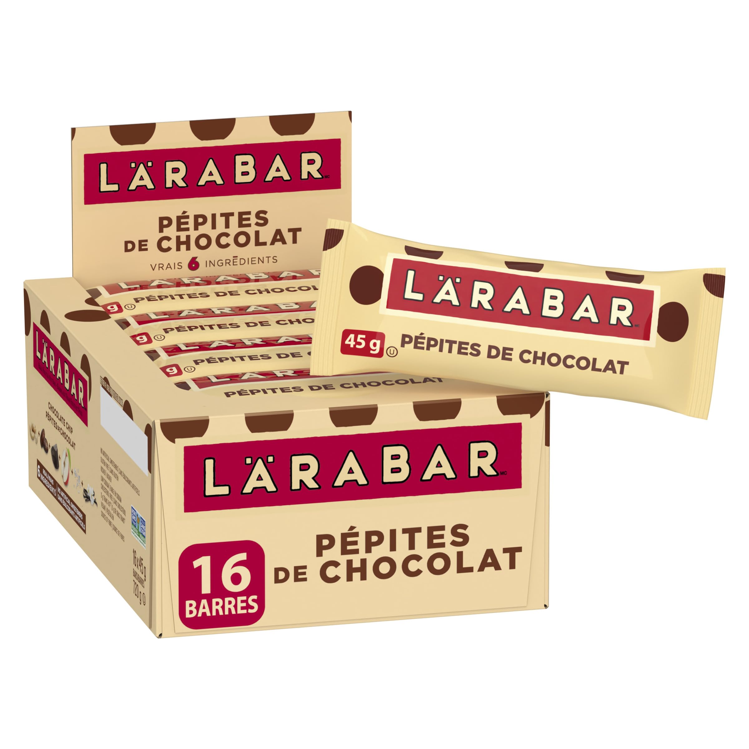 LÄRABAR Chocolate Chip, Fruit and Nut Energy Bar, Pack of 16 Bars, Gluten Free, Vegan, Family Pack, Snack Bars, 720 Grams Package 🍁 All In One Marketplace Canada