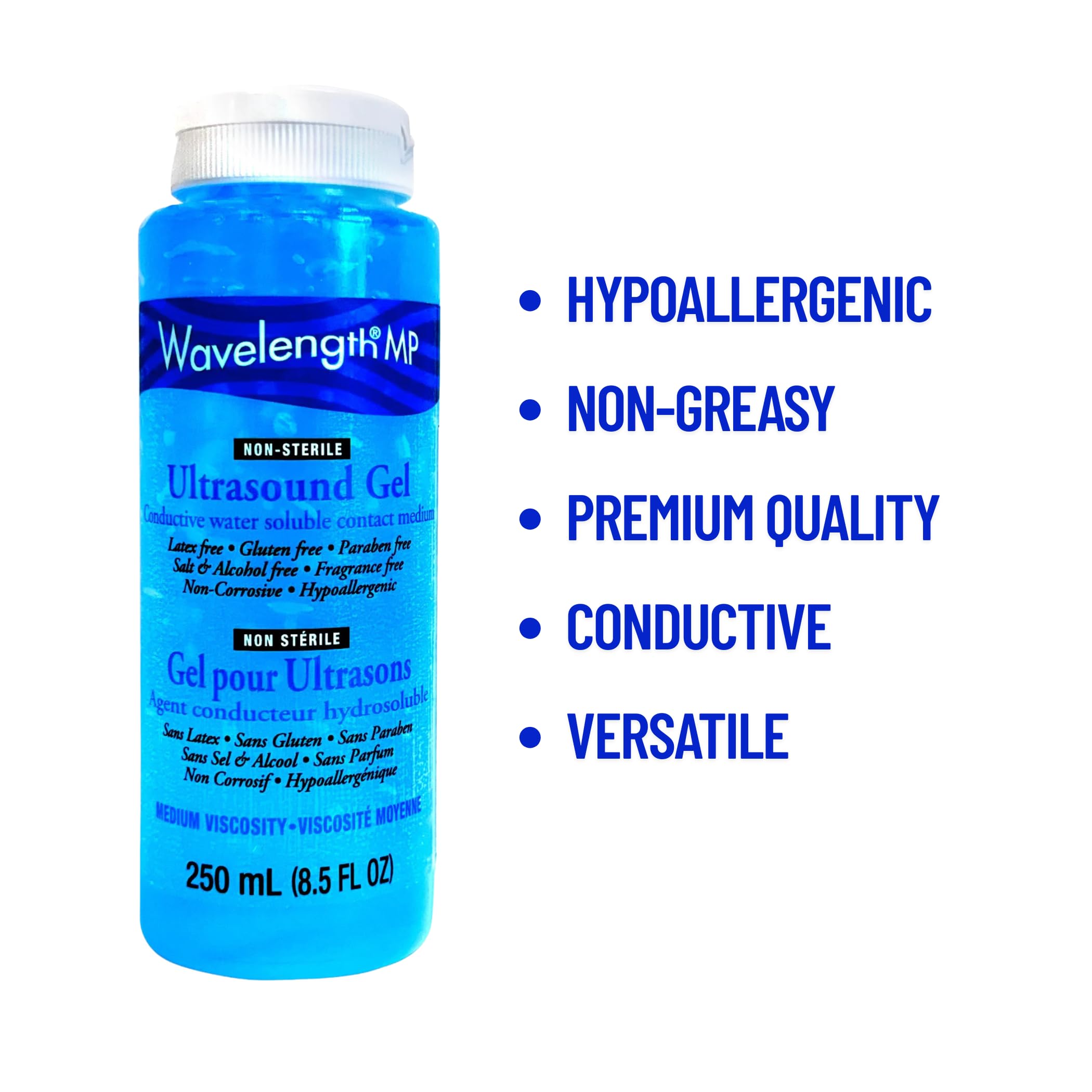 Wavelength® MP Multi-Purpose Ultrasound Gel. Hypoallergenic, Non-Greasy, Premium-Quality. For Ultrasound, Physiotherapy, Cavitation & Aesthetic Devices. Made in Canada. Transmission Gel. 250ml Bottles. (Blue 250ml x 2) 🍁 All In One Marketplace Canada