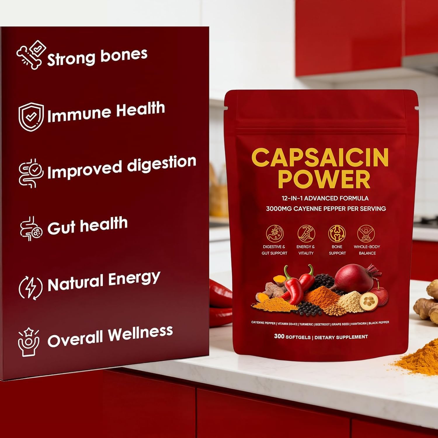 Cayenne Pepper - Cayenne Pepper Capsules | Resealable Package | 300 Softgels / 1 Bag B 🍁 All In One Marketplace Canada