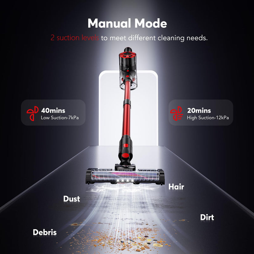 Cordless Vacuum Cleaner, 80,000PRM Stick Vacuum with 2 Powerful Suction Modes, Max 40 Mins Runtime, Protable 2600mAh Rechargeable Battery Vacuum Cleaner for Home (Pale Red) 🍁 All In One Marketplace Canada