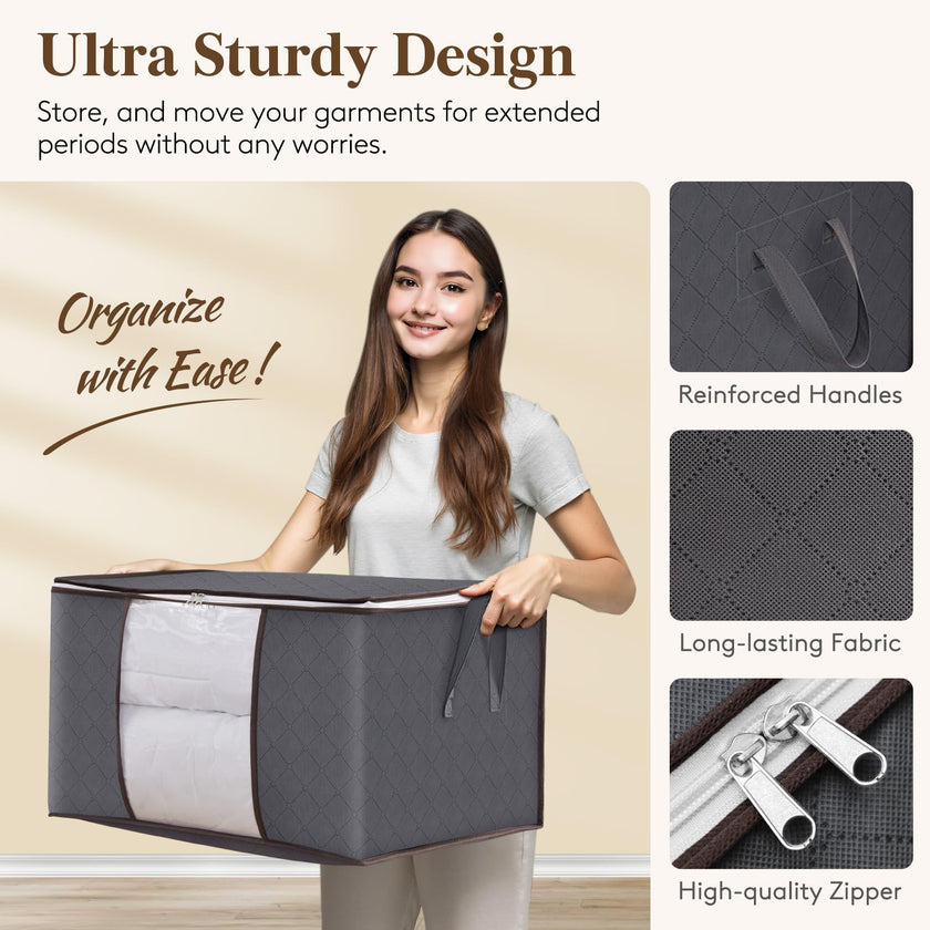Lifewit 6 Pack Clothes Storage Bags, Foldable Fabric Closet Storage Containers and Organization, Underbed Lidded Storage Bins for Clothing, Blankets with Reinforced Handle, Sturdy Zipper, Clear Window 🍁 All In One Marketplace Canada