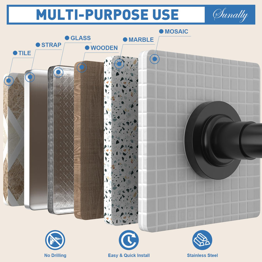 SUNALLY Shower Curtain Rod Adjustable 32-75 Inch, Spring Tension Shower Pole Rods Extendable Stainless Steel Telescoping Curtain Rod for Bathroom Windows Closet, No Drilling, No Slip, No Rust, Black 🍁 All In One Marketplace Canada