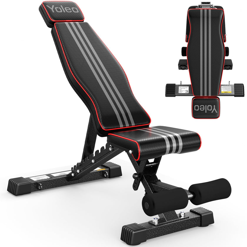 Yoleo Adjustable Weight Bench, 660LB Foldable Workout Bench with Extended Head/Neck Protection/Spine Support for Bench Press, Fast Folding Incline Decline Flat Bench 🍁 All In One Marketplace Canada