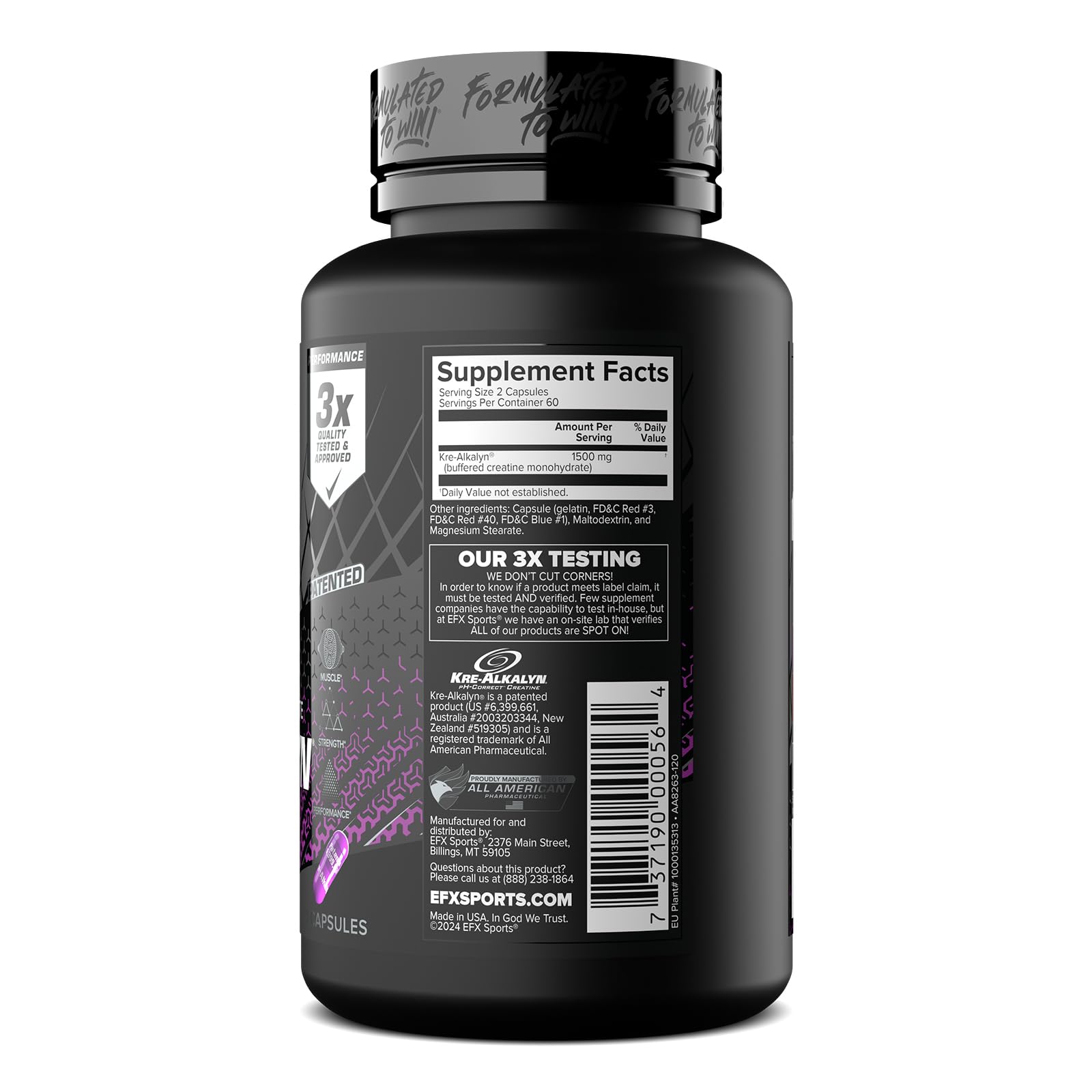 EFX Sports Kre-Alkalyn | PH-Correct Creatine Monohydrate | Informed-Choice, Gain Strength, Build Muscle & Enhance Performance I No Bloating, No Water Retention - 120 Capsules / 60 Servings 🍁 All In One Marketplace Canada