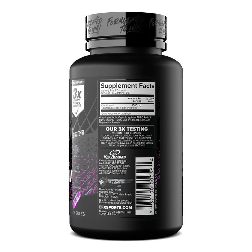 EFX Sports Kre-Alkalyn | PH-Correct Creatine Monohydrate | Informed-Choice, Gain Strength, Build Muscle & Enhance Performance I No Bloating, No Water Retention - 120 Capsules / 60 Servings 🍁 All In One Marketplace Canada