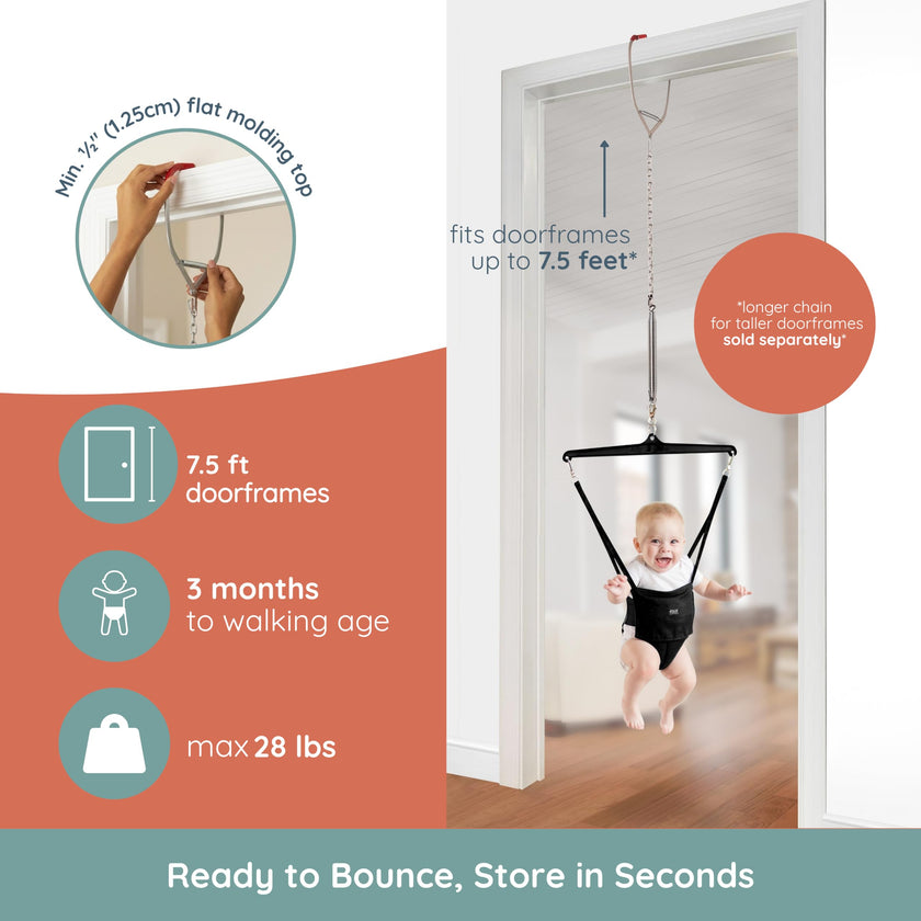 Jolly Jumper ICONIC Doorway Baby Jumper (Grey), Indoor Exercise Saddle Seat, Adjustable Height, for Infants up to 28lbs, No Stand Required 🍁 All In One Marketplace Canada