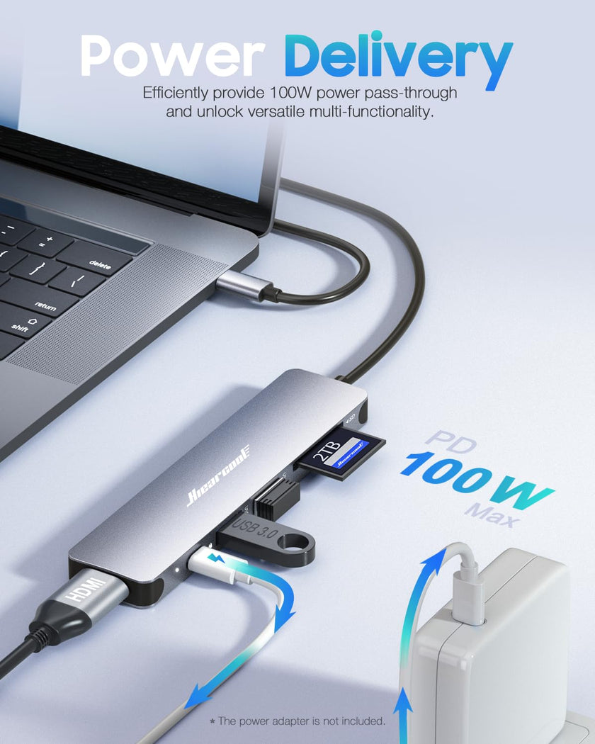 Hiearcool USB C Hub for MacBook – 7-in-1 USBC Adapter with 4K HDMI, 100W PD, USB 3.0 5Gbps Ports, SD/TF Card Reader – USB-C Dongle for Office, Meetings, Travel & Home Setup-Space Grey 🍁 All In One Marketplace Canada