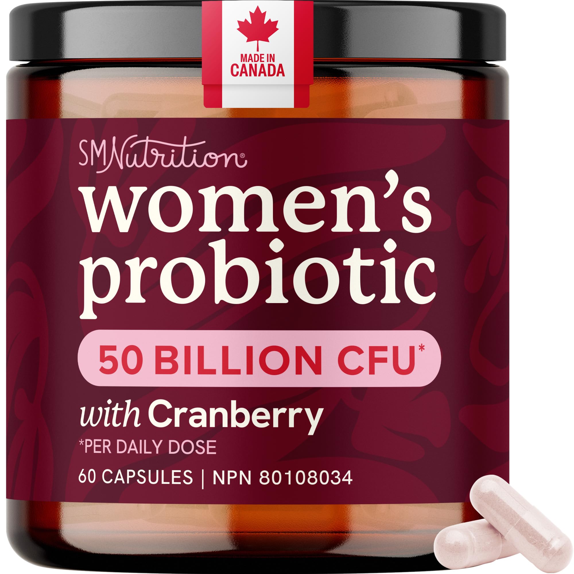 Womens Probiotic with Cranberry | 50 Billion CFU for Gut Health, Bloating Relief & Digestive Support | With Cranberry for Vaginal Health | Gut Health Supplements for Women | Made in Canada | 60 Ct. 🍁 All In One Marketplace Canada