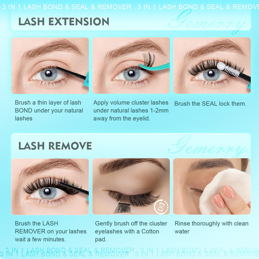 GEMERRY 3-IN-1 Lash Glue Lash Bond and Seal and Remover Clusters Lashes Glue Black Cluster Eyelash Glue Waterproof Long Lasting DIY Eyelash Extension at Home Latex-Free 9ML 🍁 All In One Marketplace Canada