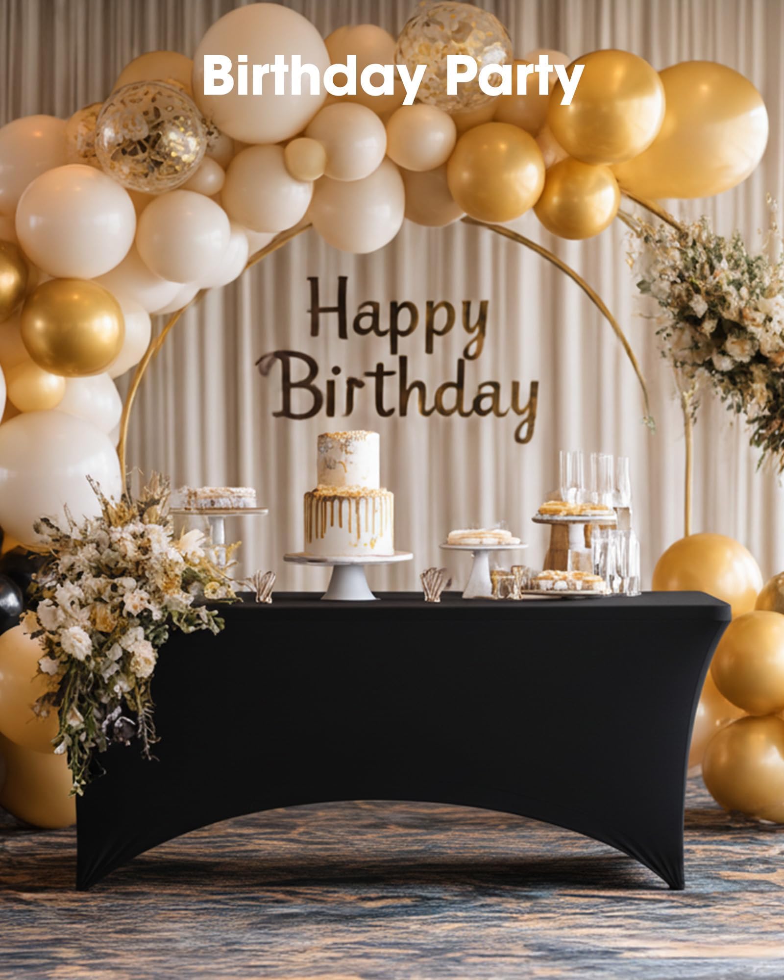 Pureegg Spandex Tablecloth 6ft - 2 Pack, Fitted and Tight Table Cloth for Rectangular Table, Wrinkle-Free and Stretch Table Cover for Party, Wedding, and Banquet, Black, 72