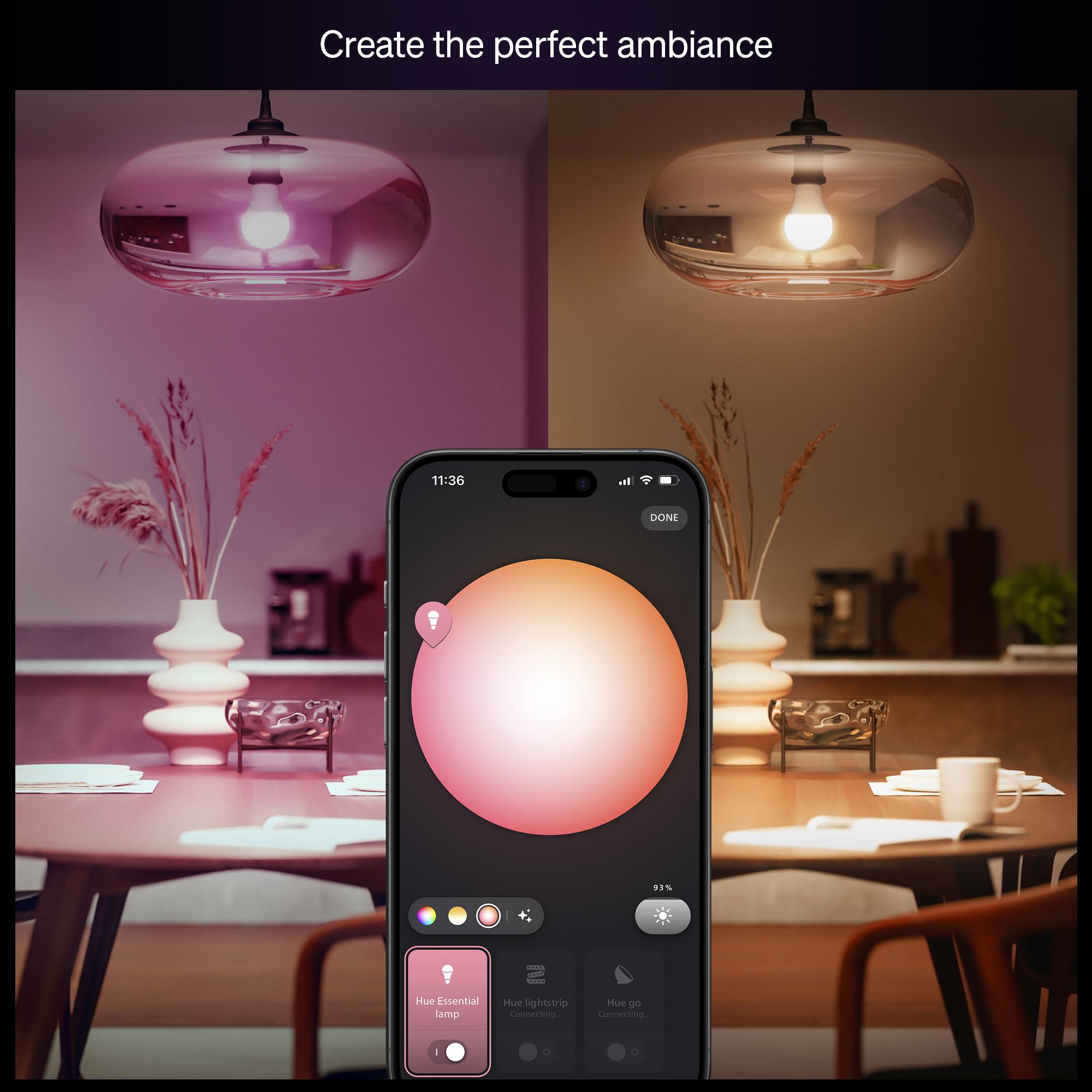 Philips Hue Essential Starter Kit: Bridge + 4 Essential E26 Smart Bulbs, White and Color Ambiance, 2200K-6500K, Dimmable, Works with Alexa, Google Assistant, Samsung SmartThings, Apple Home 🍁 All In One Marketplace Canada