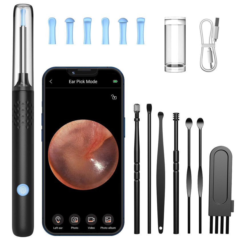 LMECHN Ear Wax Removal, Ear Cleaner with 7 Pcs Ear Set, Ear Wax Removal Tool Camera with 1080P Ear Otoscope & 6 LED Lights, Wireless Ear Pick for Ear Cleaning with 6 Ear Spoons Black 🍁 All In One Marketplace Canada
