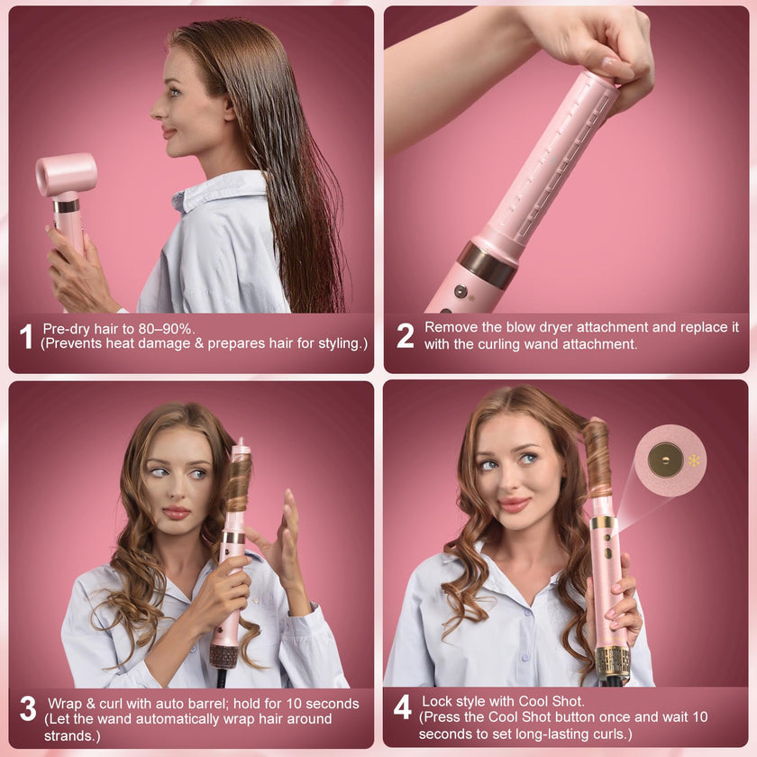 Mythsight StyleVibe 6-in-1 Air Styler, Hair Dryer & Blow Dryer Brush with Auto Wrap Curl L/R, Fast Drying, Smooth Blowouts, Root-Lift Volume, No Heat Damage Frizz-Free Thermal Brush with Travel Bag 🍁 All In One Marketplace Canada
