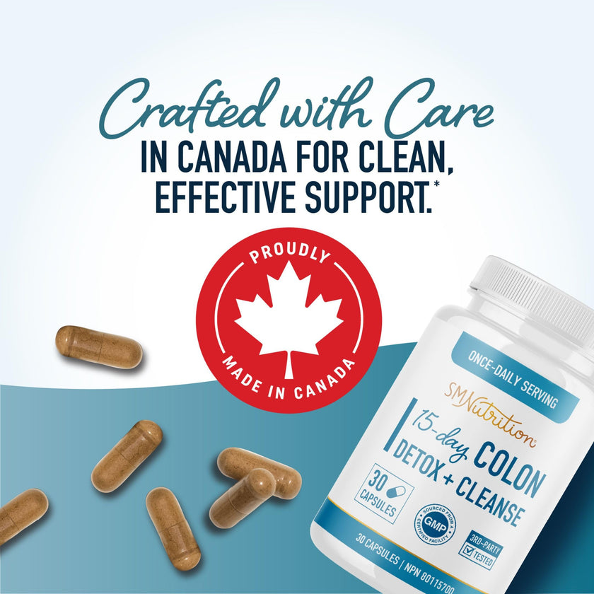 15 Day Colon Cleanse & Detox | Stool Softener & Constipation Relief for Adults | Gut Health Support | Colon Detox Cleanse With Probiotics for Women & Men | Gluten-Free | By SM Nutrition | 30 Capsules 🍁 All In One Marketplace Canada