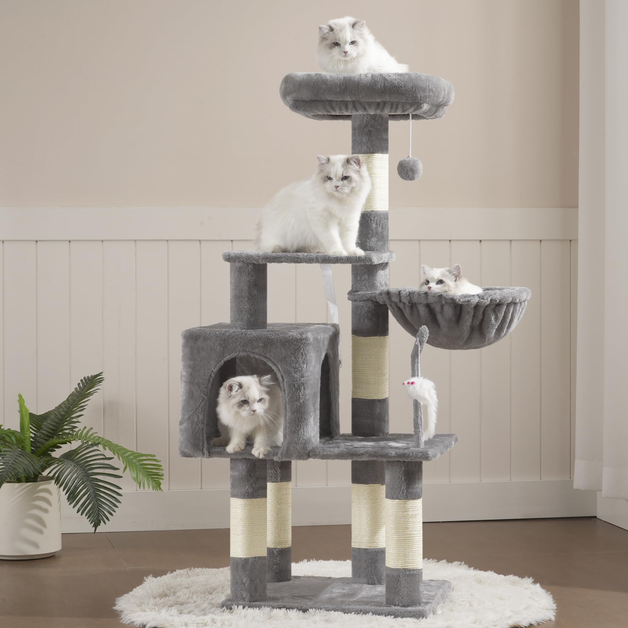 Heybly Cat Tree with Toy, Cat Tower condo for Indoor Cats, Cat House with Padded Plush Perch, Cozy Hammock and Sisal Scratching Posts, Light Gray S HCT004SW 🍁 All In One Marketplace Canada