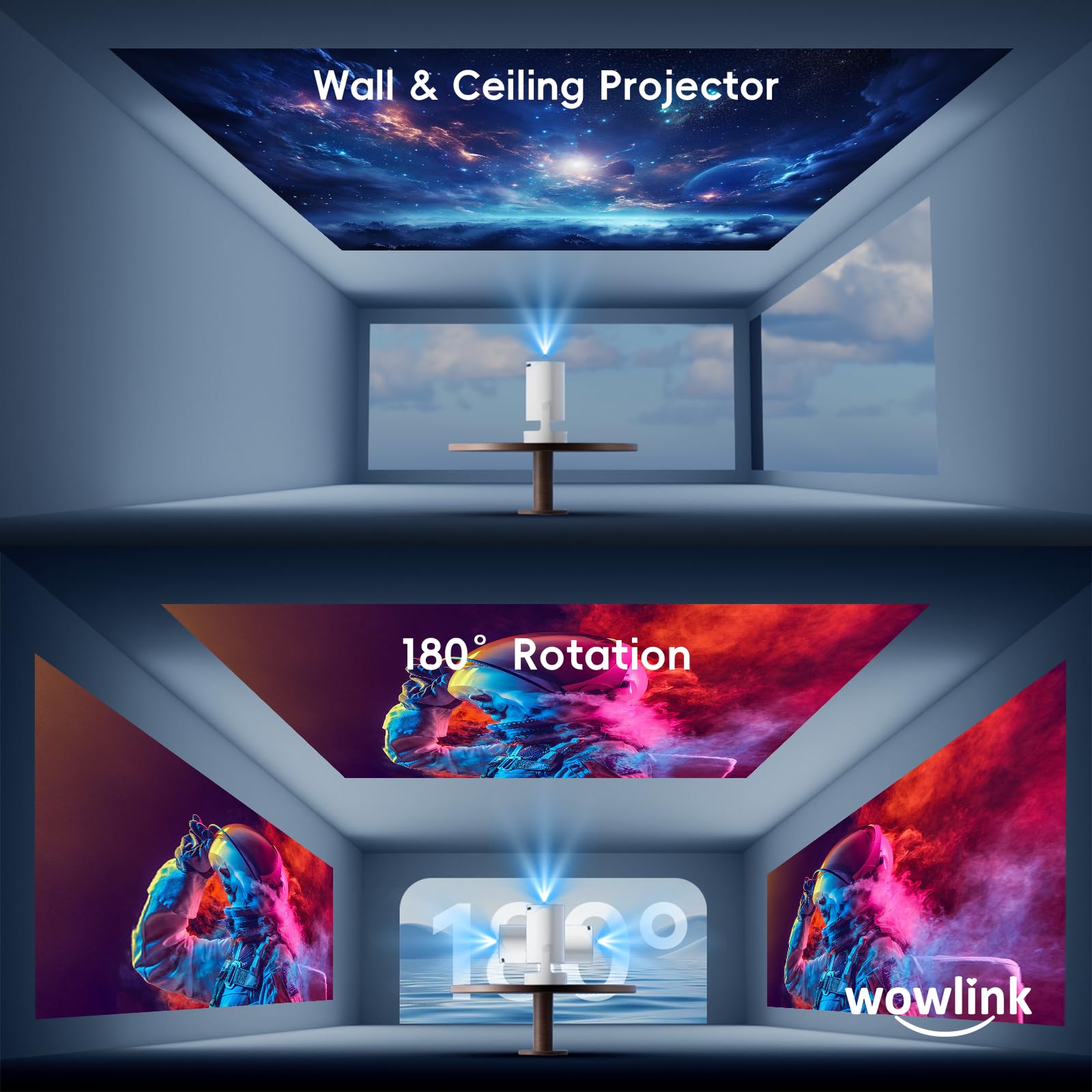 [Built-in Apps & 2026 Upgraded] Mini Projector with WiFi 6 and Bluetooth 5.4 Support 4K 1080P Auto Keystone 180° Rotatable Projector Portable Compatibile with HDMI/TV Stick/Memory Stick/Laptop, White 🍁 All In One Marketplace Canada