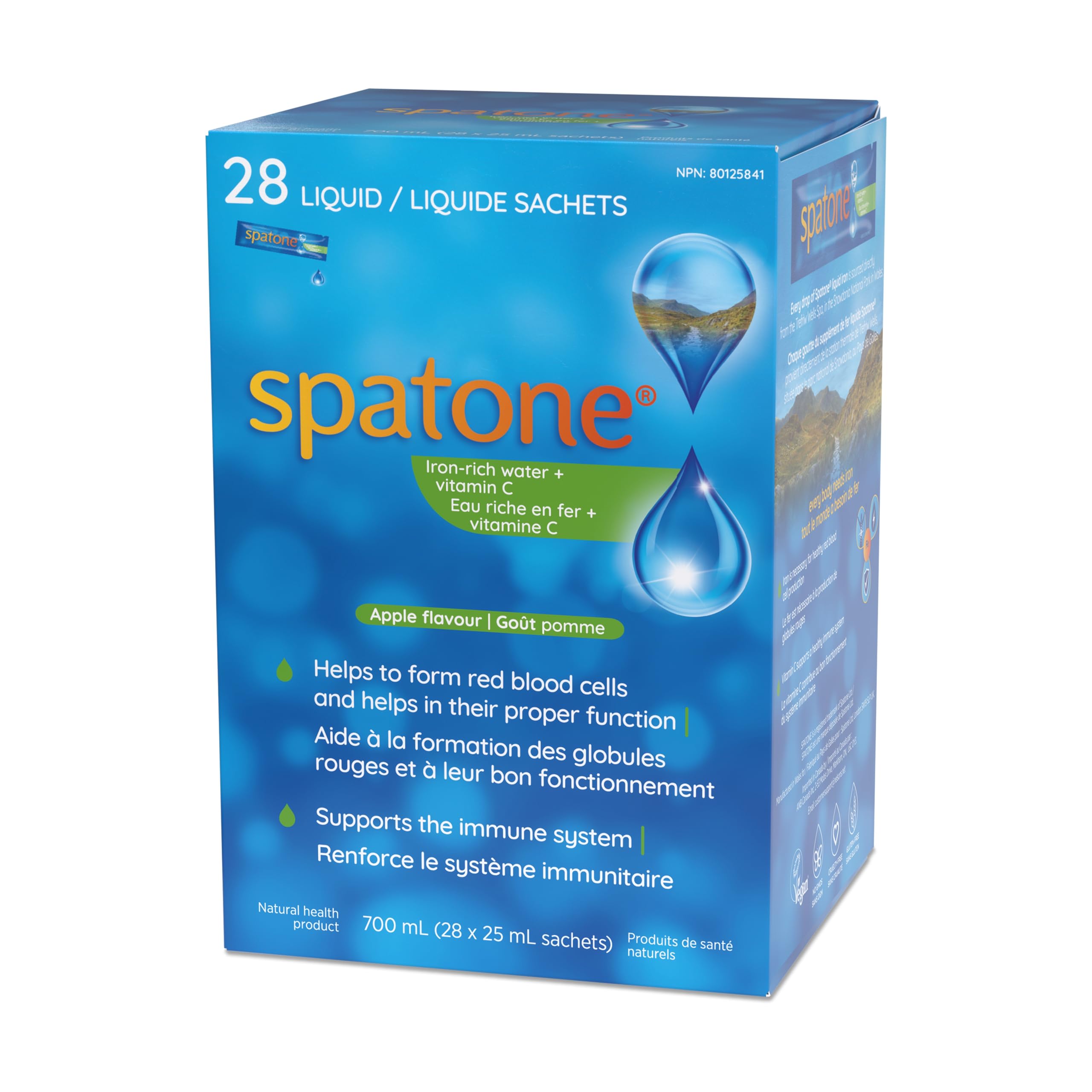 Spatone 100% Natural Liquid Iron Supplement, Apple Flavour, Vegan, Reduces Tiredness & Fatigue, 28 Sachets x 25 mL (Pack of 1) 🍁 All In One Marketplace Canada