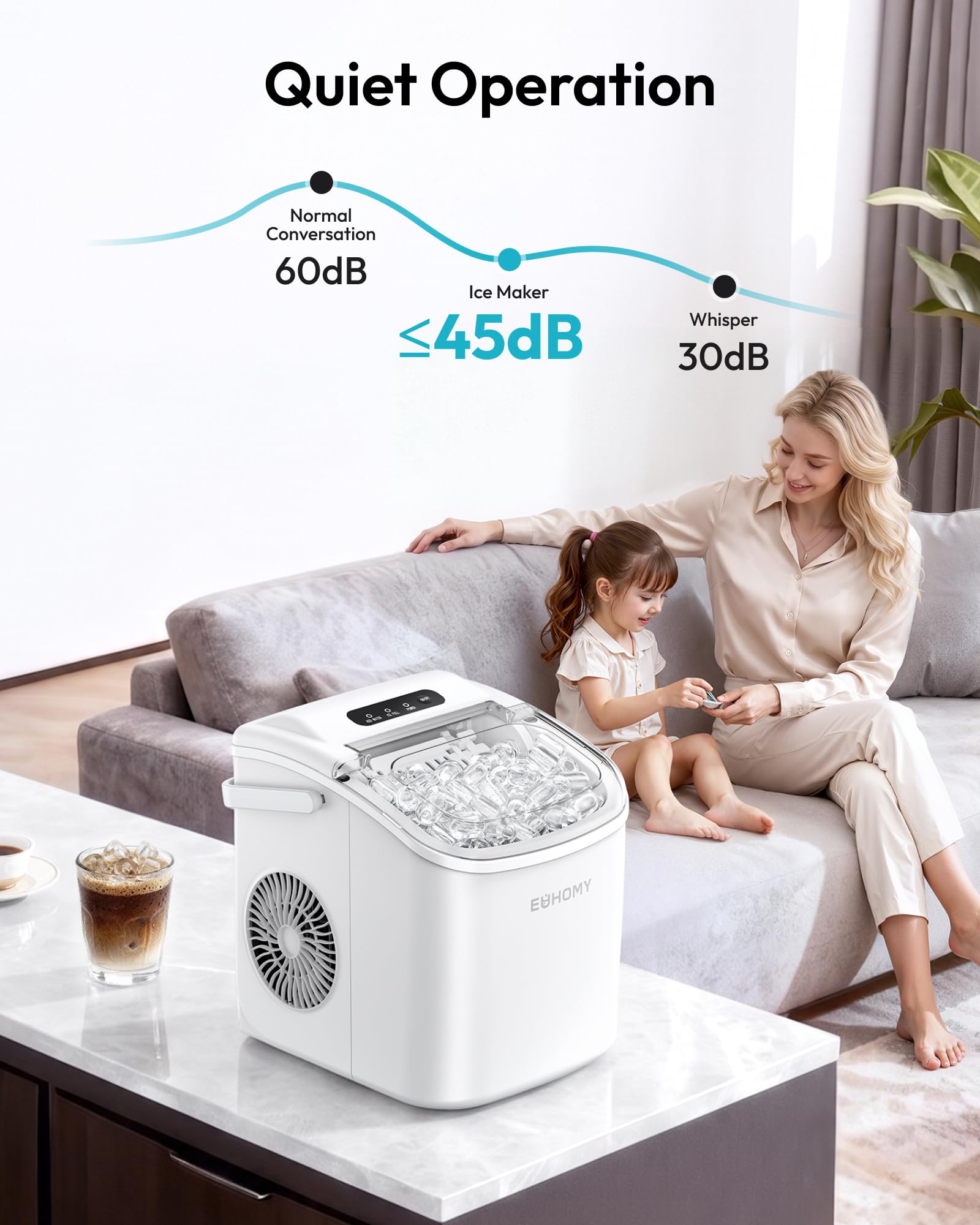 EUHOMY Countertop Ice Maker Machine with Handle, 26lbs Per Day, 9 Ice Cubes Ready in 6 Mins, Auto-Cleaning Portable Ice Maker with Basket and Scoop, for Home/Kitchen/Camping/RV (White) 🍁 All In One Marketplace Canada