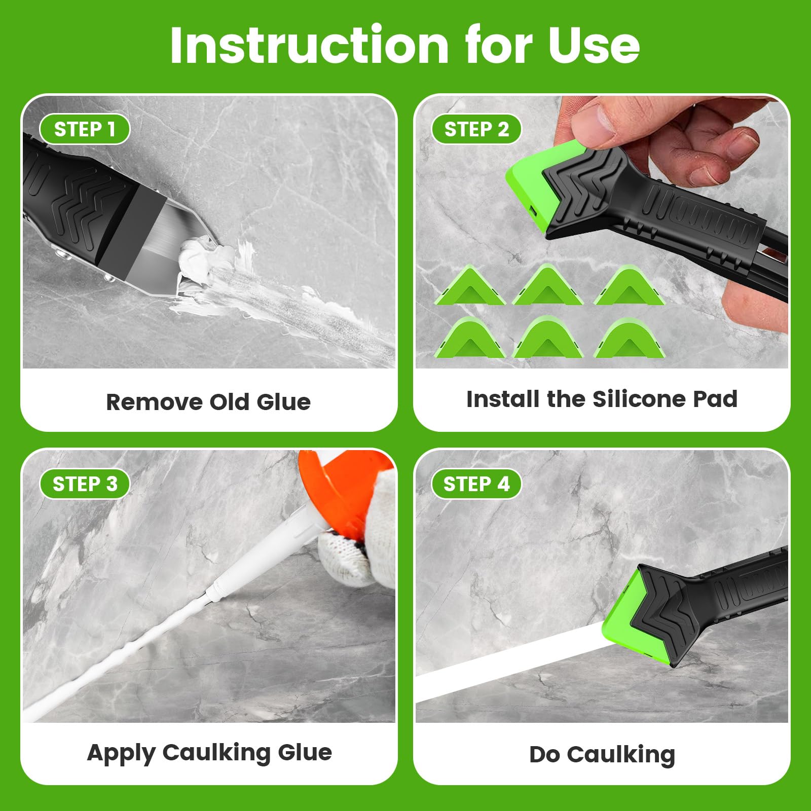Caulking Tool 5 in 1 Silicone Caulking Grout Removal Sealant Finishing Tool with Grout Scraper, 6 Exchange Silicone Pads, Adhesive Residue Scraper Seam Repair Kit for Kitchen Bathroom 🍁 All In One Marketplace Canada