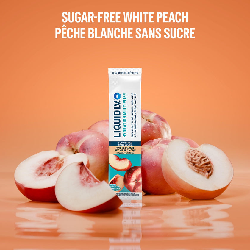 Liquid IV Sugar-Free Electrolyte Drink Mix for enhanced hydration, White Peach with Vitamins B3, B5, B12 and C 60g (18 sticks) 🍁 All In One Marketplace Canada